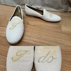 Del Toro White 'I Do' Flats 37 loafer shoes embroidered US 7